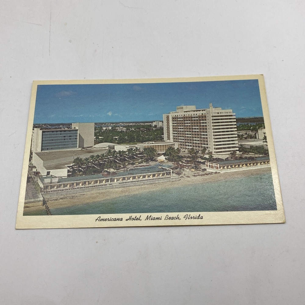 Vintage Miami Beach FL Postcard Americana Hotel aerial view ocean